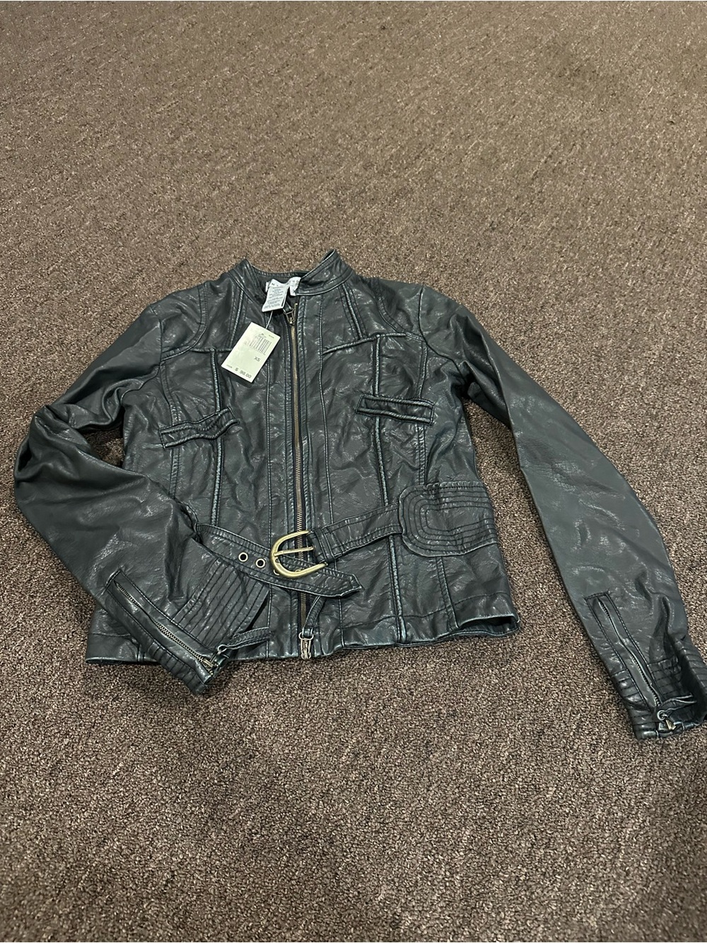 Max Studio Black Faux Leather Moto Jacket with Zipper